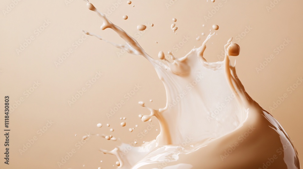 Poster foundation makeup splashing on beige background creating stunning visual effect