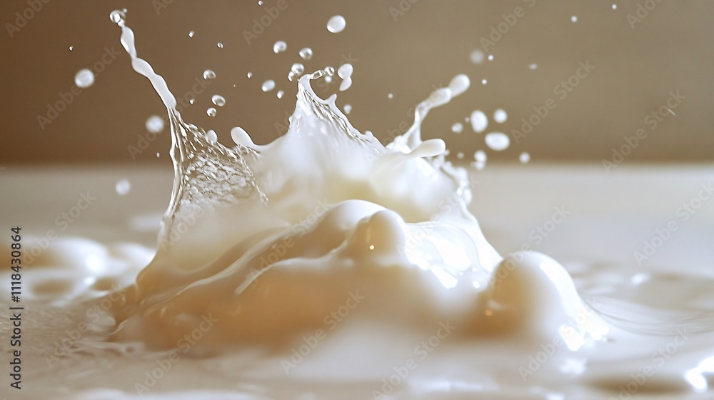 Poster Milk splashing and creating a crown shape with small drops