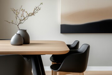 modern dining room, contemporary dining room blending japandi and scandi styles, with a sleek table and cozy elements, ideal for minimalist decor
