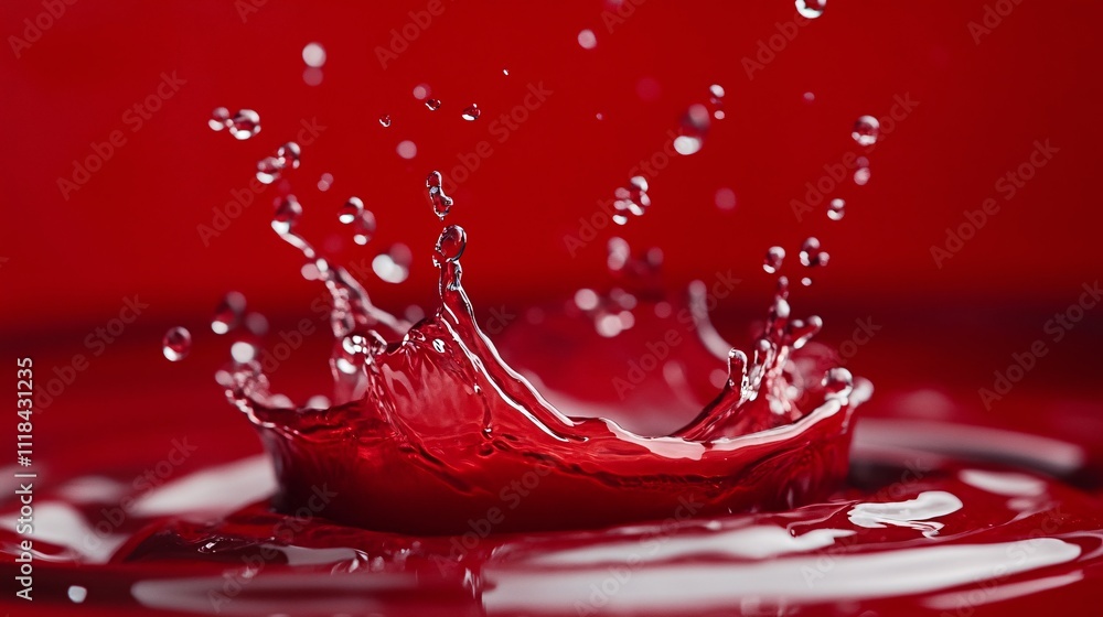 Poster crown-shaped red liquid splashing on red background