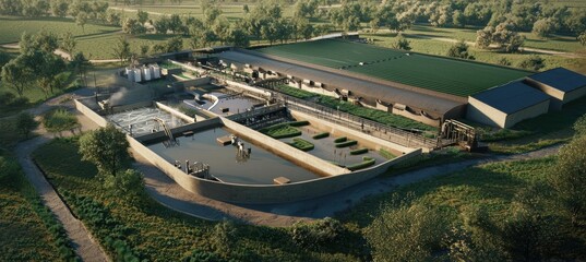 Aerial View of Modern Dairy Farm with Automated Feeding and Milking Technology