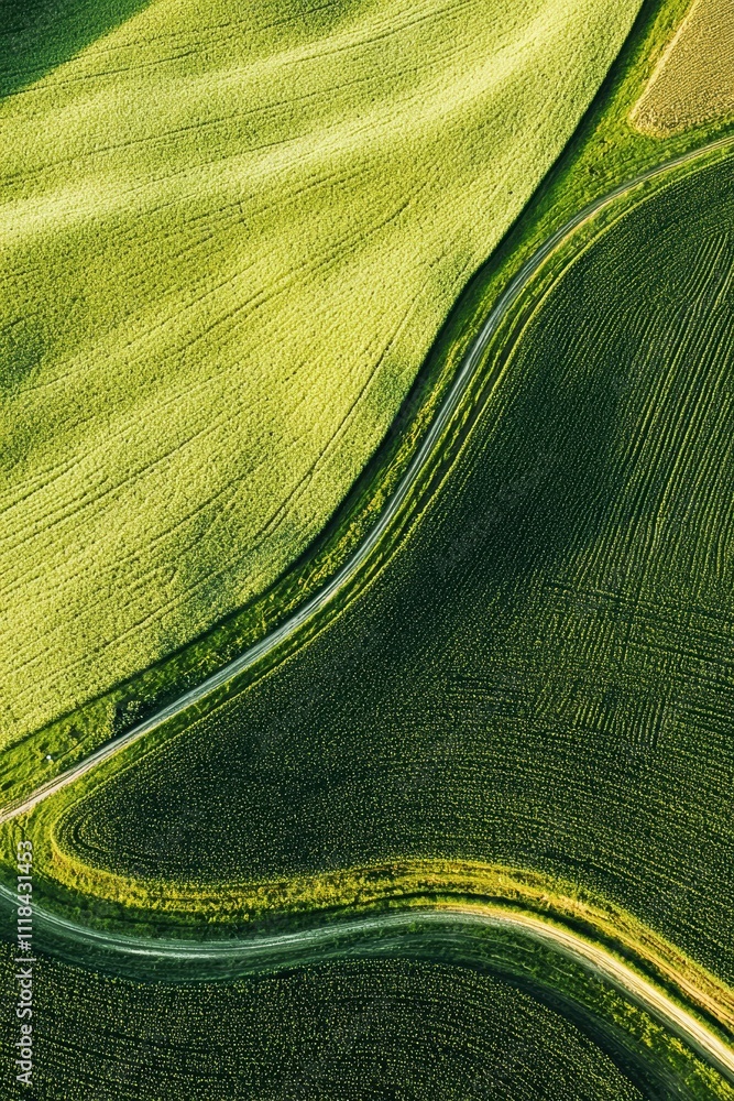 Poster aerial view of autonomous combine harvester in barley field - precision and efficiency in large-scal