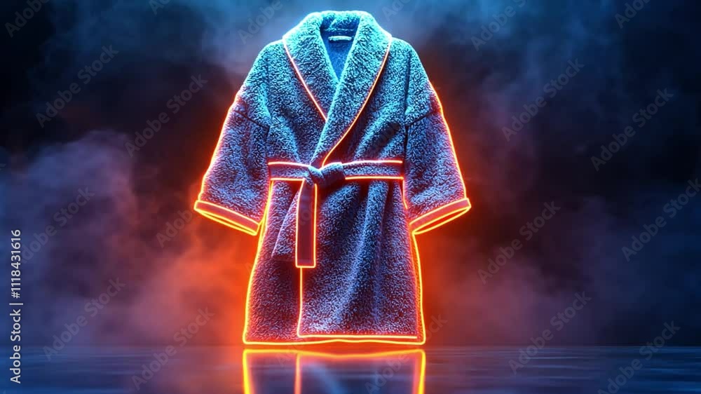 Poster creative display of a glowing bathrobe illuminated in a dynamic environment