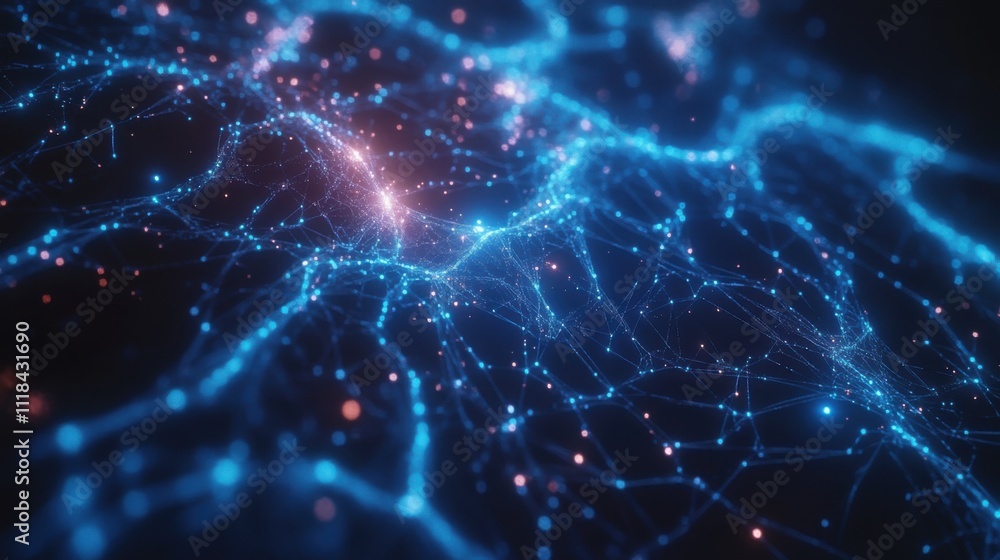 Poster bright blue circuitry is illuminated by neon lights, creating a captivating network. the intricate p