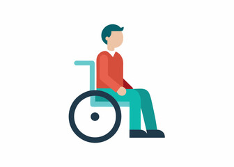 Man is sitting in a wheelchair on a white background. Physically handicapped or disabled person vector.