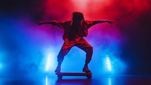 Skater in vibrant stage light