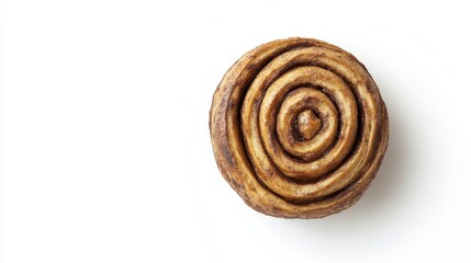 A beautifully crafted spiral pastry rests elegantly on a pristine white background, showcasing its warm, golden-brown hue and enticing texture, ideal for any mealtime treat or snack