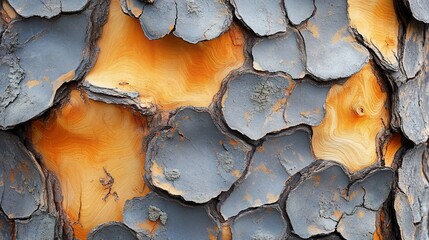 Obraz premium Close-up of textured bark with orange and gray hues.