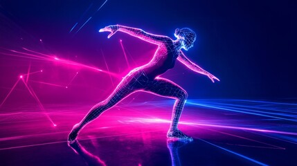 Fototapeta premium Dynamic Neon Woman Figure in Futuristic Style