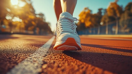 Close-up of runner's feet on track.
