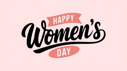 Obraz premium Elegant and Festive International Women's Day Design with Modern Script Text, Pink Banner, and Circular Flourish on Clean White Background