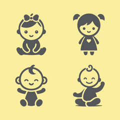 Cute Baby Silhouette Vector - Minimal & Flat Logotype Design Set