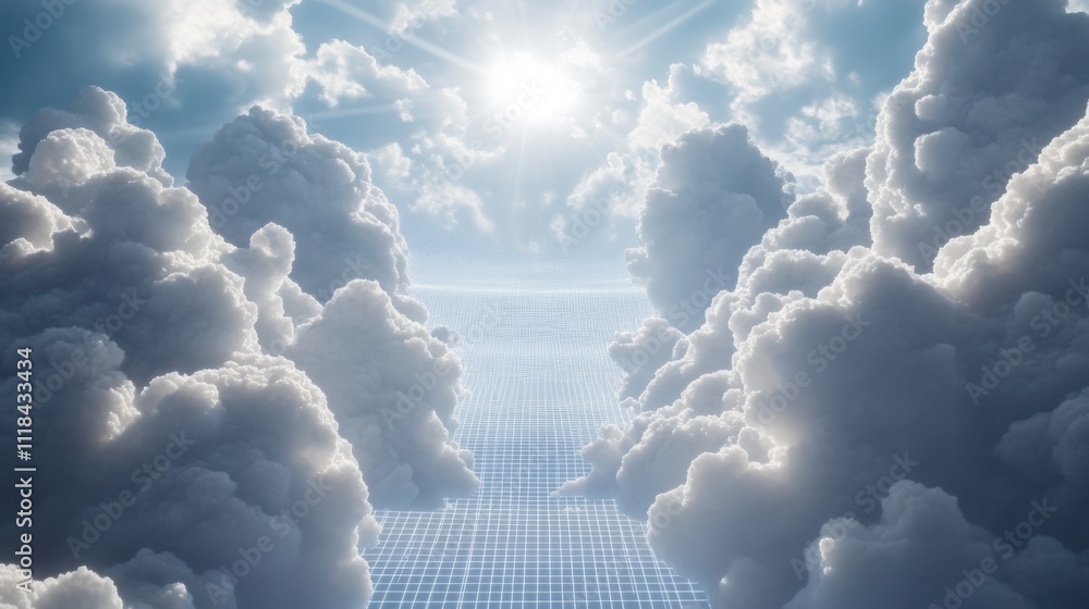 Aufkleber a stunning digital visualization showcases a pathway formed by a grid, leading through fluffy clouds