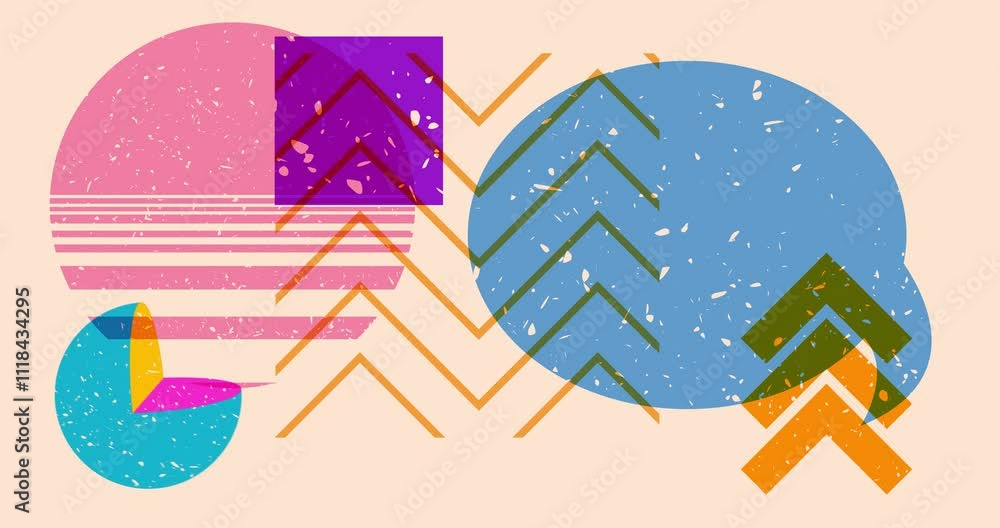 Poster risograph speech bubble with geometric shapes animation. moving object in trendy riso graph design v