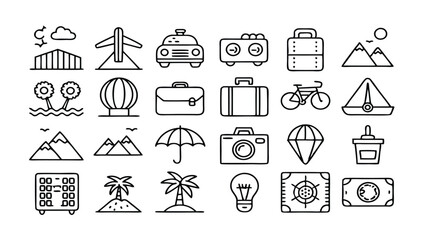 ravel & Tourism related icon editable stroke outline  set of different types small icons isolated on white background flat vector illustration