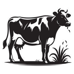 Dairy Cow Illustrations in Black and White, Vector Graphics of Dairy Cows in Various Poses, Farm Animal Collection for Logo and Design, ai generated