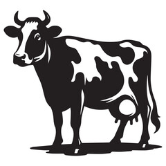 Dairy Cow Illustrations in Black and White, Vector Graphics of Dairy Cows in Various Poses, Farm Animal Collection for Logo and Design, ai generated