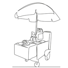 One continuous single drawing line art flat doodle food, street, cart, vendor, fast food, snack. Isolated image hand draw contour on a white background, hand drawn, not AI