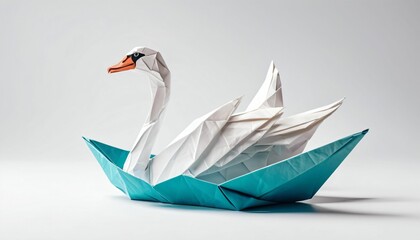 Fototapeta premium Elegant Origami Swan in Vibrant Colors Generative AI