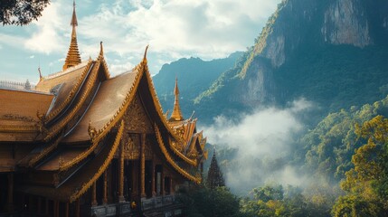 Golden Temple Perched High Above Misty Mountain Valley