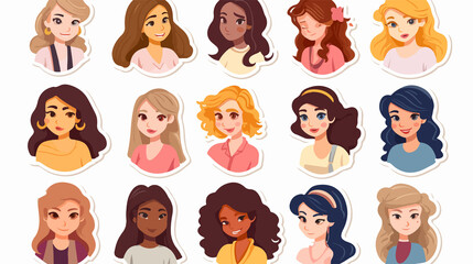 Stylish flat portraits stickers for versatile digital use without background