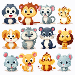 Collection of diverse animal cartoon characters for design projects