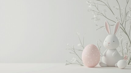 Minimalist Easter Greeting Card with Pastel Egg and Bunny Icon Design for Modern Aesthetics