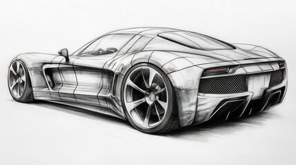 Fototapeta premium Sleek car drawing showcasing modern stylish vehicle with clean lines representing innovation and mobility leaving space for messages on travel or adventure
