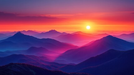 Vibrant sunset over a majestic mountain range.