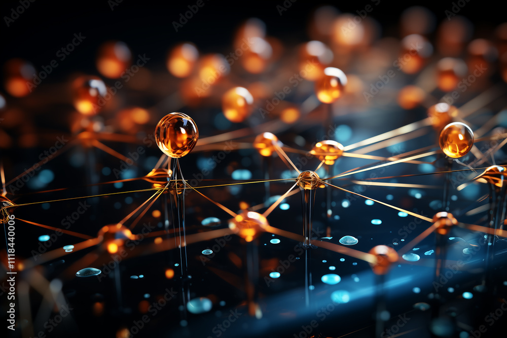 Poster futuristic digital network with glowing data connections and abstract high-tech technology design.