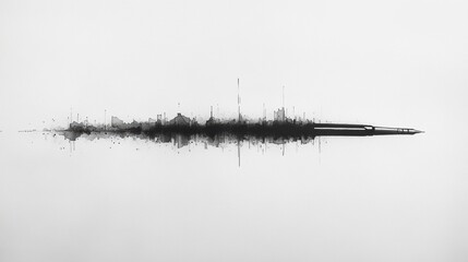 Ink Pen Skyline Cityscape Abstract Black Ink Drawing