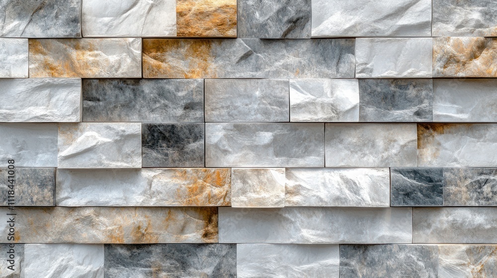 Poster close-up of a textured stone wall with varied colors and rectangular shapes.