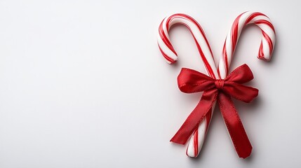 Festive candy canes with red ribbon on a white background