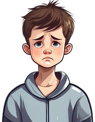 Illustration of a sad child with frowning face, expressing disappointment and negative emotions, on a transparent background
