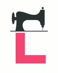 Initial Letter L Tailor Logo Design with Tailoring Machine Symbol Concept For Embroider, Textile, Cloth and Fabric Template