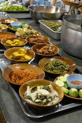 Delicious assortment of traditional meals in the south of Thailand.