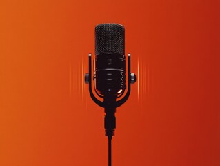 Fototapeta premium Black microphone on red background
