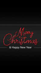 merry christmas text calligraphy red shiny glitter and happy new year on black background, holiday and new year vertical social media design element