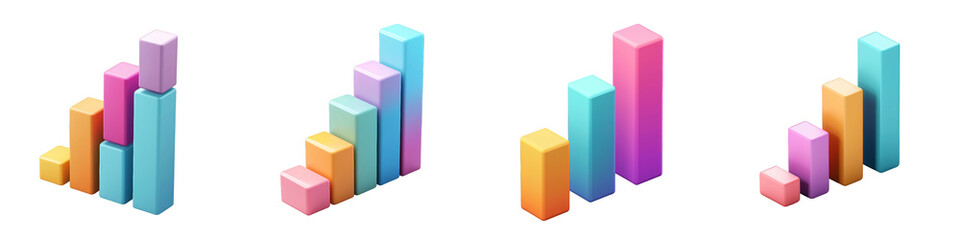 graph chart 3d bars- 3d Set on transparent background PNG file