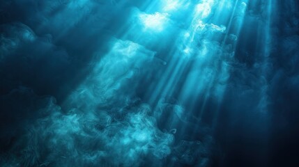 The sun casts a shimmering glow as its rays penetrate the crystal-clear water of the ocean.