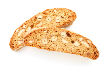 Traditional Italian almond biscuits (Cantucci) isolated on white, top view