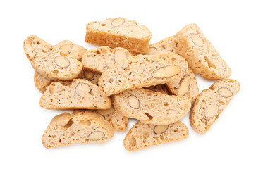 Traditional Italian almond biscuits (Cantucci) isolated on white, top view