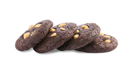 Tasty chocolate cookies with hazelnuts isolated on white