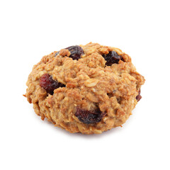 One delicious oatmeal cookie with dried cranberries and nuts isolated on white