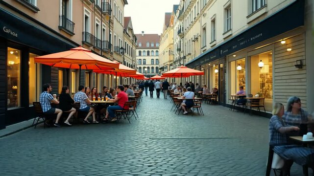 Evening at a Parisian Cafe: A Lively Street Scene
