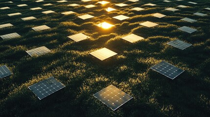 A field of solar panels arranged in artistic formations for aesthetic appeal