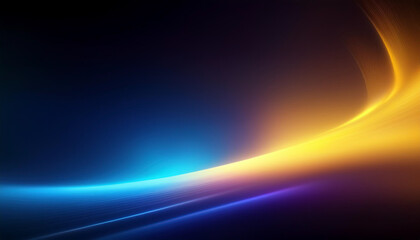 Fototapeta premium Yellow blue gradient defocused abstract ultraviolet radiance soft texture on dark black abstract empty space background. Neon blur glow. Color light overlay. Copy space.