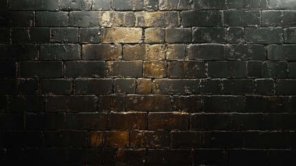 A textured black brick wall showcases subtle gold and brown highlights, creating an intriguing visual effect