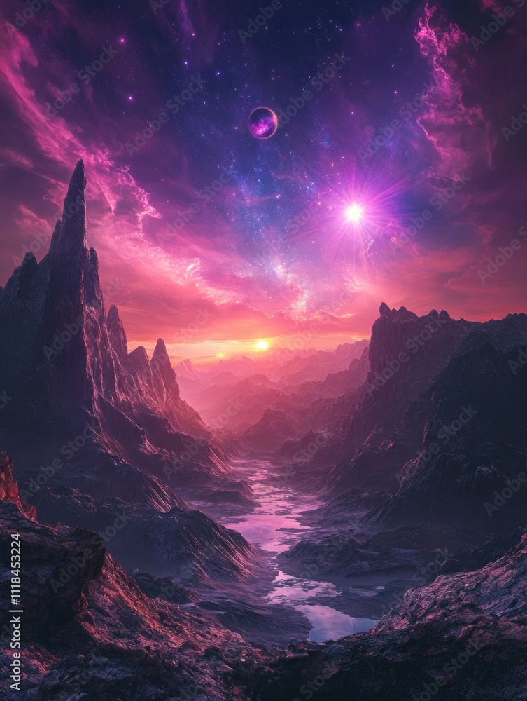 Canvas Prints mountain range with planet