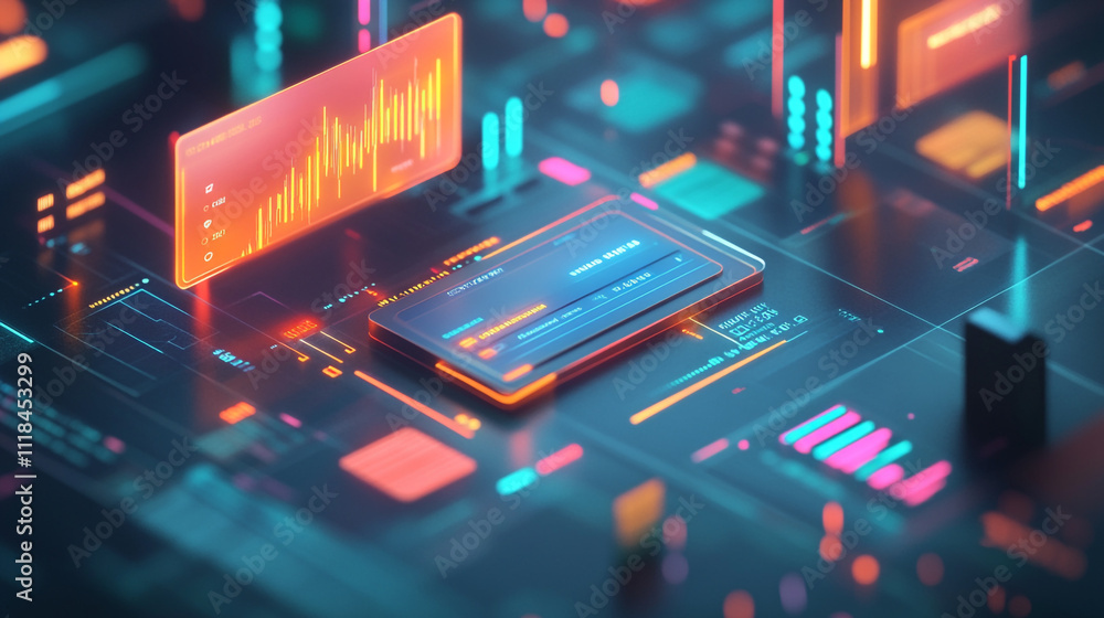 Poster futuristic digital dashboard virtual displaying comprehensive analytics and data showcasing charts g
